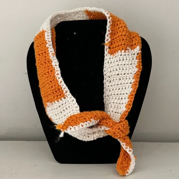 Handmade Orange and White Crochet Scarf Neckerchief - Picture 3 of 3